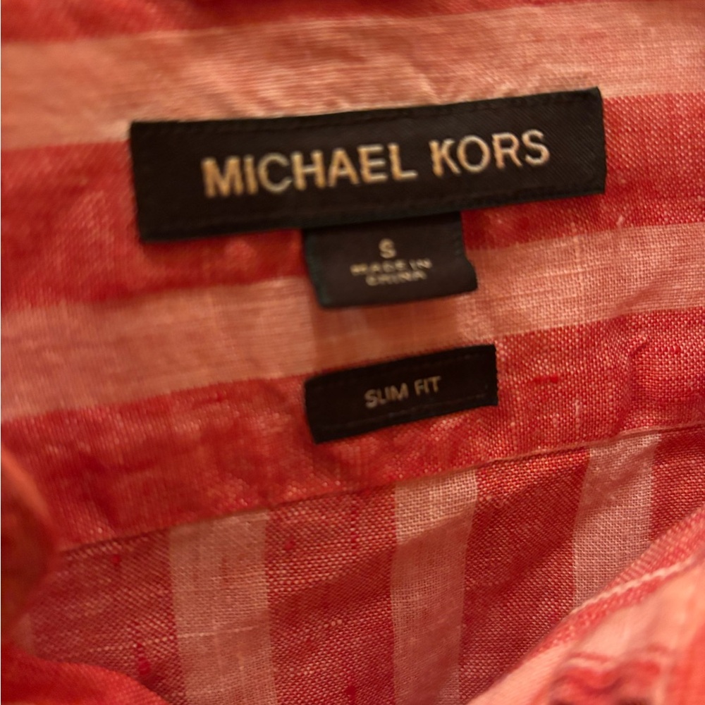 Michael Kors linen Men's Striped red Shirt size small - Picture 2 of 5